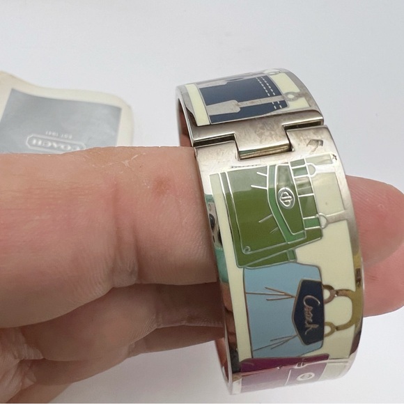 COACH Multicolor Enamel Purse Handbag Design Hinged Bracelet Silvertone - Picture 6 of 16